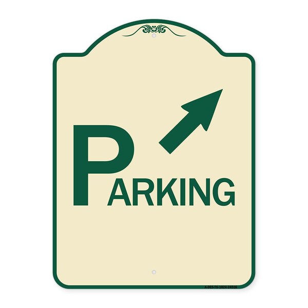 Parking W/ Arrow Pointing to Top Right Heavy-Gauge Aluminum Sign, 24" x 18", TG-1824-24516